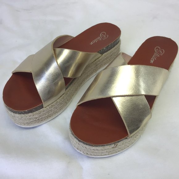 Glister Gold Metallic Platform Sandals Slip On 8 - Picture 5 of 8